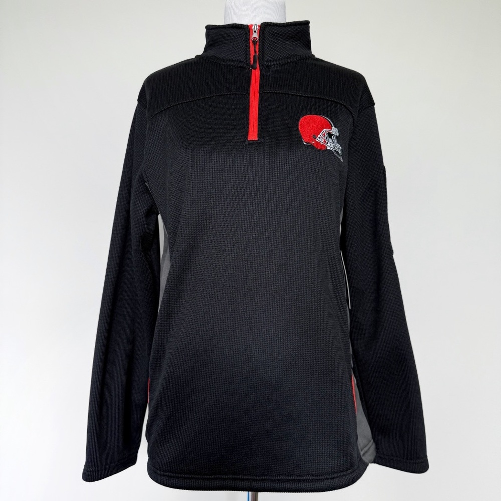 Cleveland Browns Quarter Zip Sweater Mens Size Medium NFL Fan Gear Black Orange